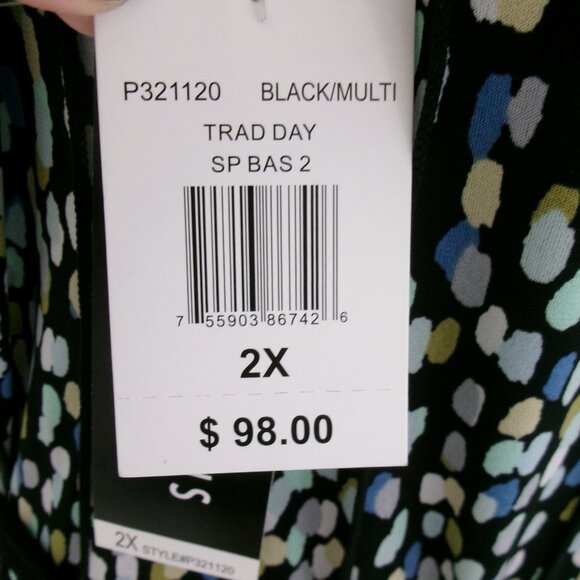 New Perceptions Stretch Knit Sleeveless Dress 2X Woman Blue Black White Green - Picture 4 of 14